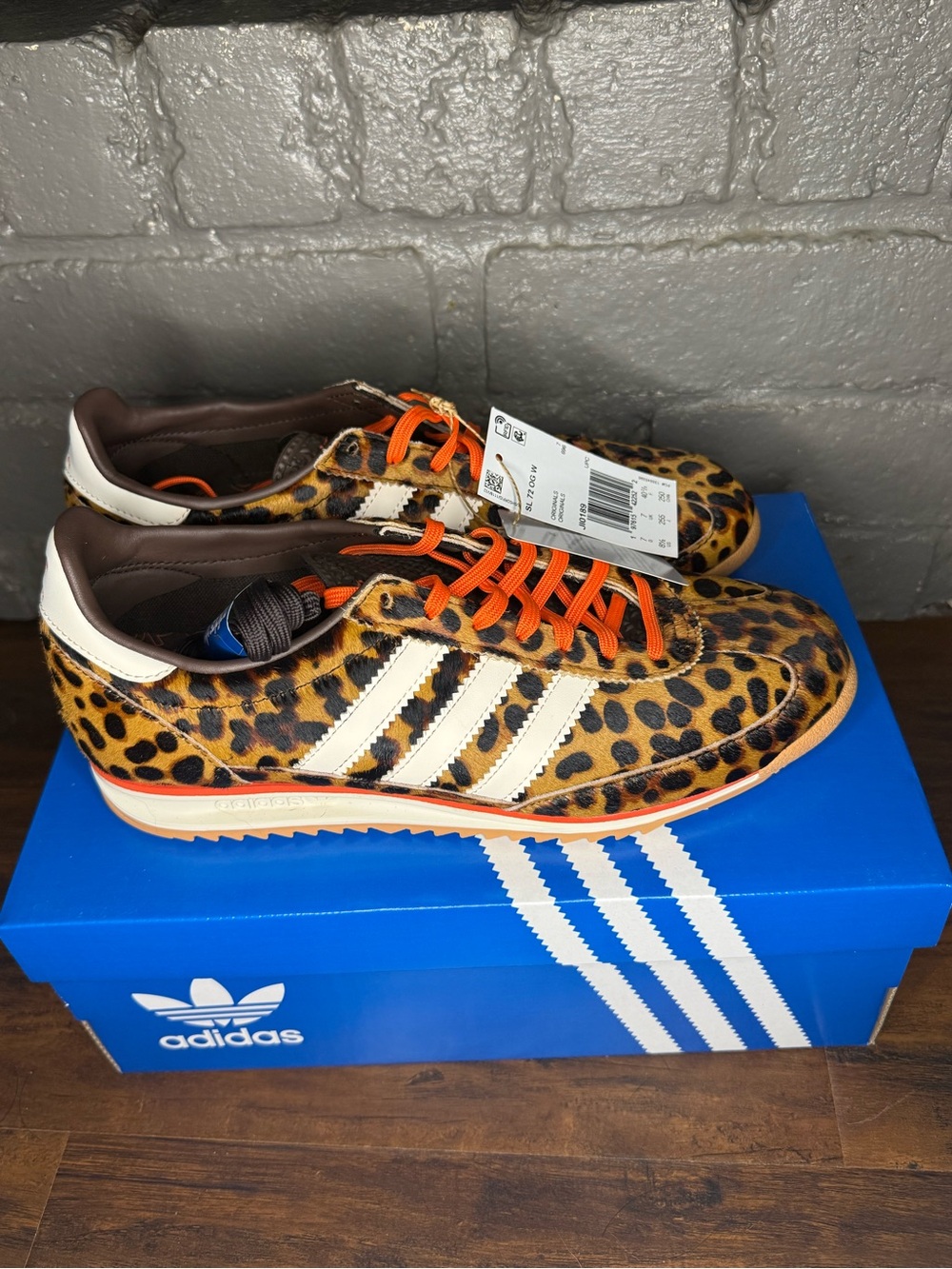 NEW Adidas Women’s Leopard Print Sneakers with White Stripes and Orange Laces